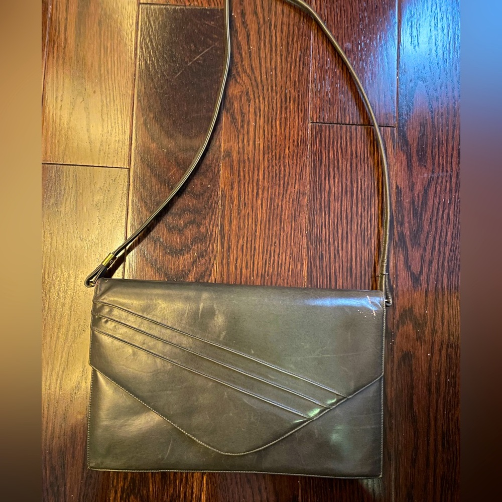 Vintage 1980s Faux Leather Black Crossbody Bag Clutch